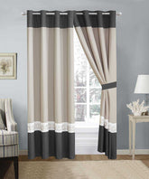 2 Pieces Elegant Embroidered Curtains - Cream & Grey